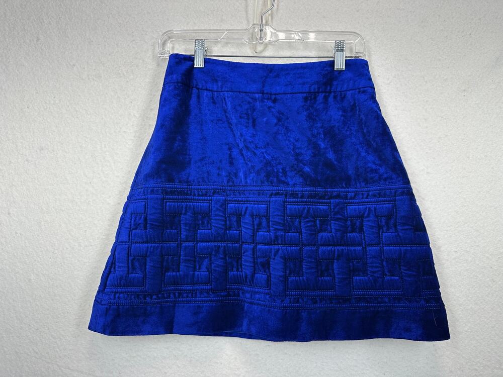 Ted Baker Tieri Cobalt Blue Velvet Quilted Skirt SZ 1 (US 4)